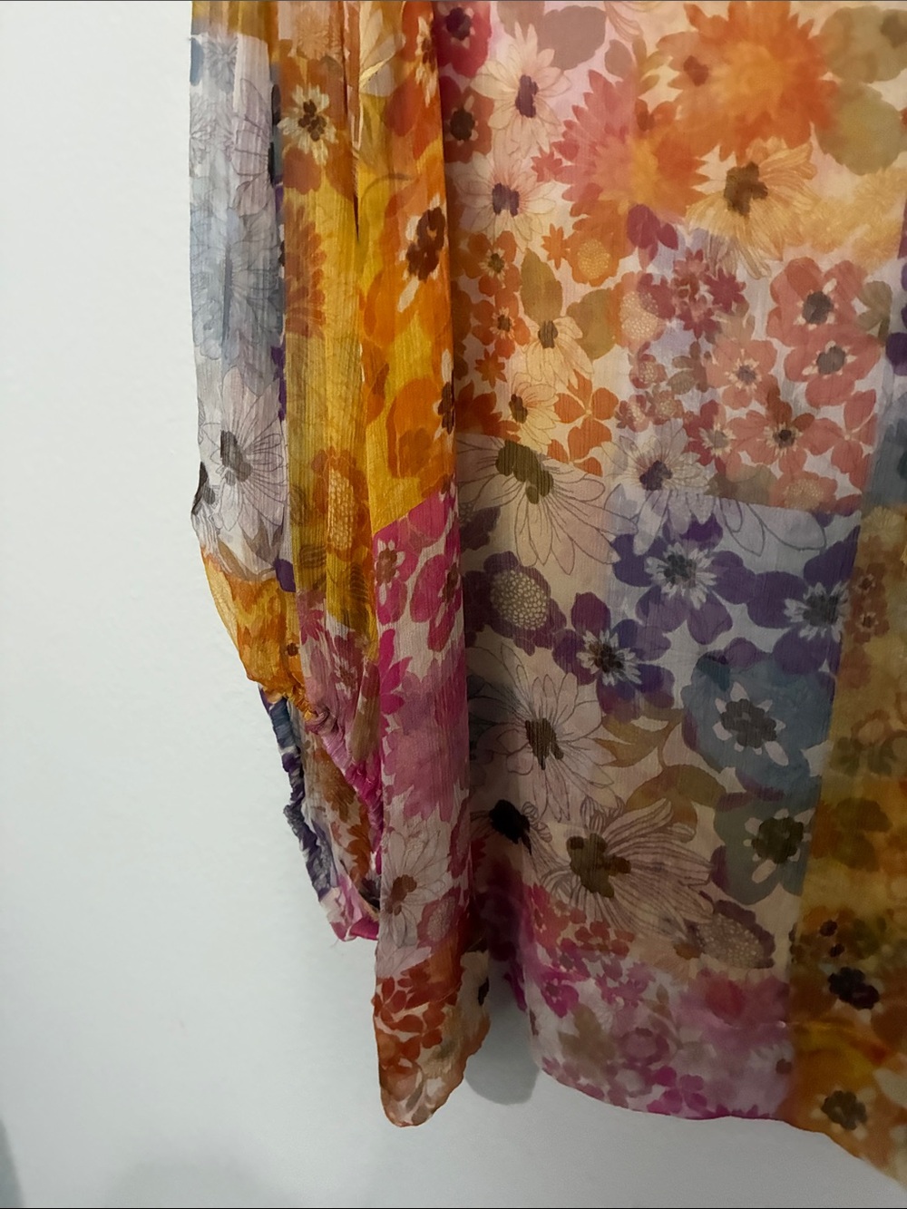 Johnny Was Jade Silk Becky Sheer Floral Tie-Neck Blouse in Yellow and Pink - Picture 6 of 10